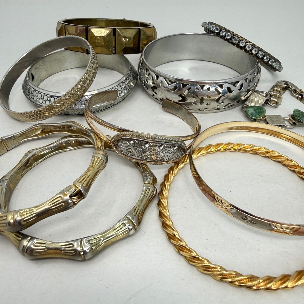 Bangle Bracelet Lot 11 piece Mixed Metal Bamboo Filigree Stack Vintage to Now